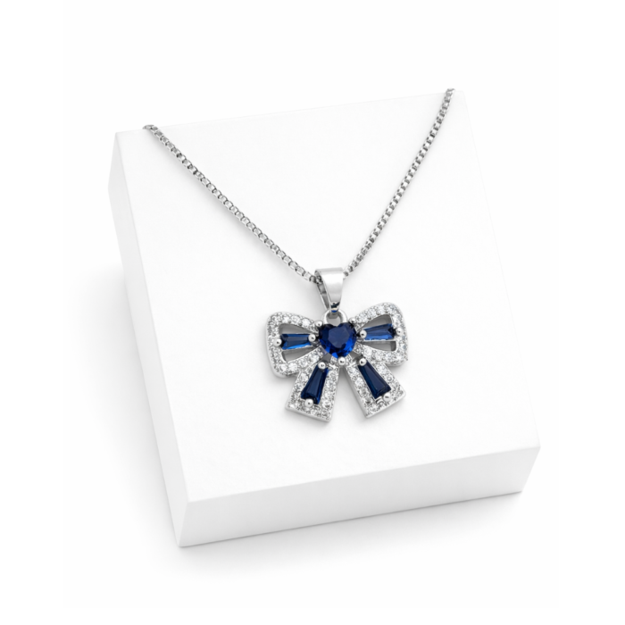 Blue Bow Crystal Necklace Blue Bow Crystal Necklace