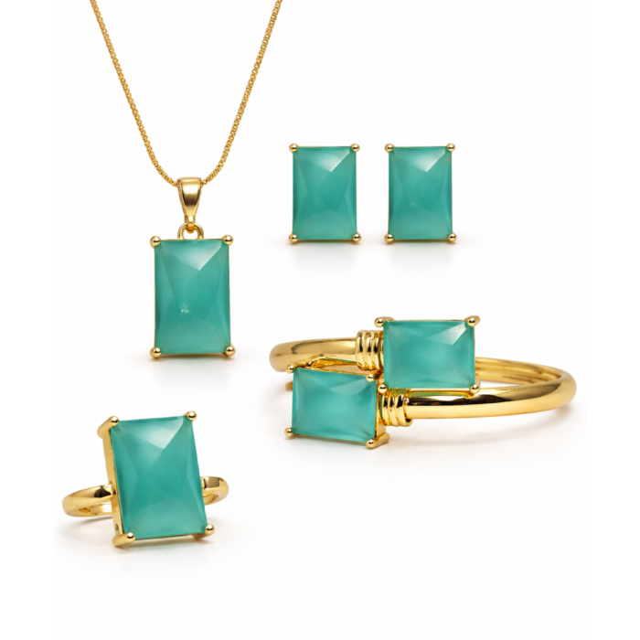 Emerald Glow Rectangle Jewelry Set