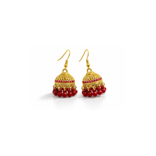 Red Beaded Gold Jhumka