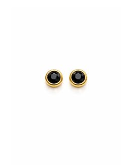 Circle Shaped Black Zirconia Gold Stud