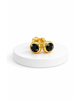 Circle Shaped Black Zirconia Gold Stud