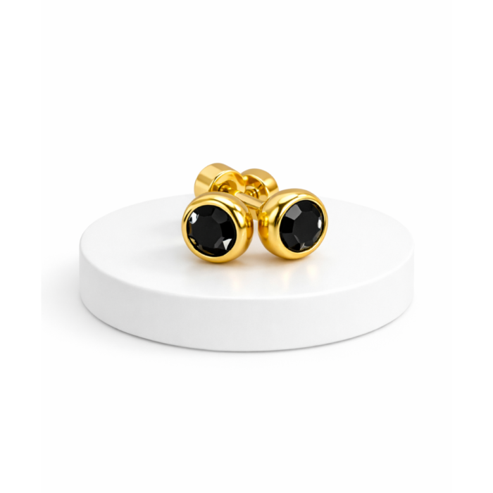 Circle Shaped Black Zirconia Gold Stud