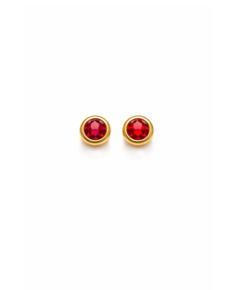 Circle Shaped Red Zirconia Gold Stud