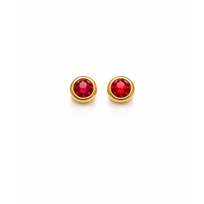 Circle Shaped Red Zirconia Gold Stud